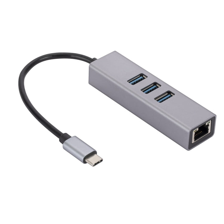 Lisslune | SL-030 USB-C / Type-C to Gigabit Ethernet RJ45 & 3 x USB 3.0 Adapter Converter HUB (Gray)