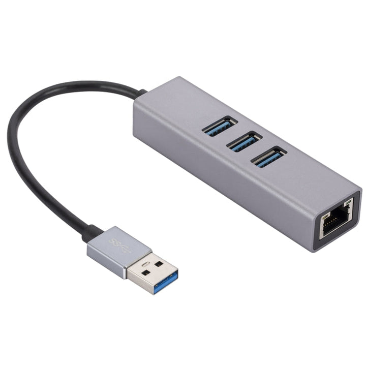 Lisslune | SL-030 USB to Gigabit Ethernet RJ45 & 3 x USB 3.0 Adapter Converter HUB (Gray)