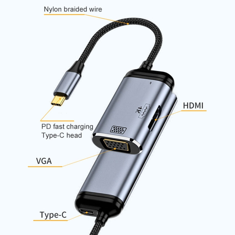 Lisslune | Y001 3 in 1 USB-C/Type-C to VGA+HDMI+USB-C/Type-C Audio Adapter Cable