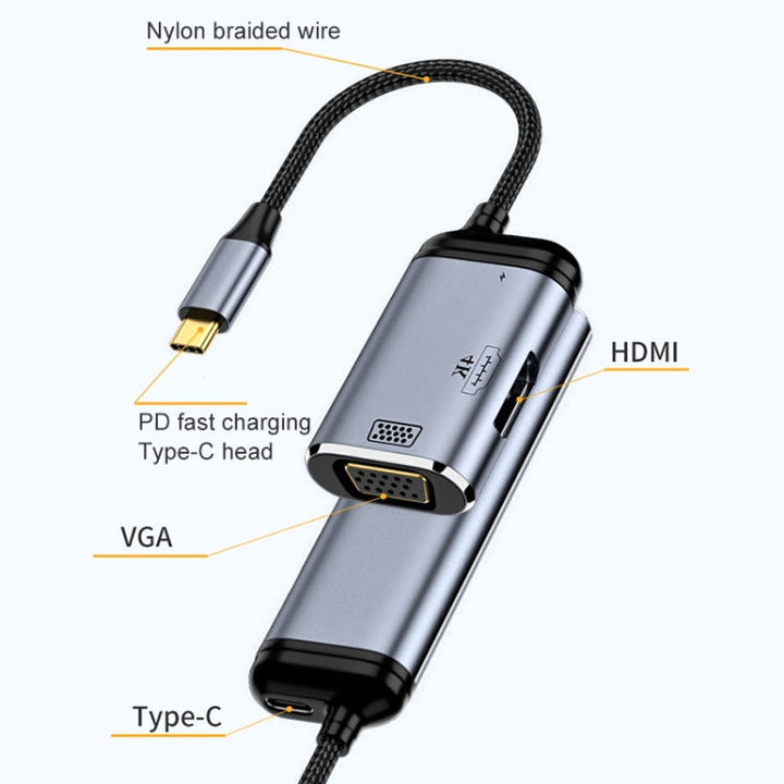 Lisslune | Y001 3 in 1 USB-C/Type-C to VGA+HDMI+USB-C/Type-C Audio Adapter Cable