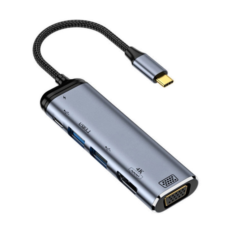 Lisslune | Y002 6 in 1 Type-C to VGA+HDMI+Dual USB+Dual USB-C/Type-C Interface Multifunction Adapter