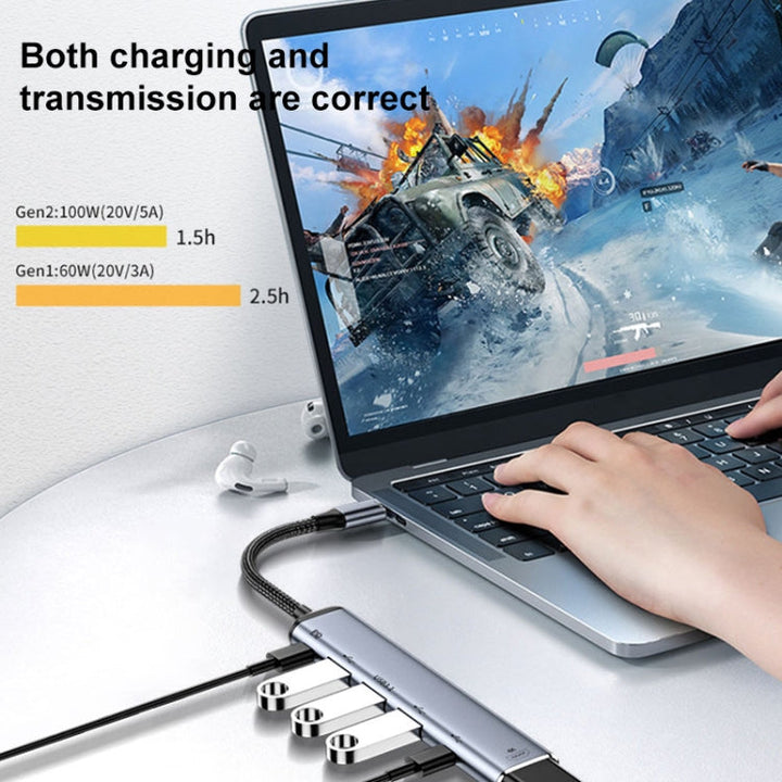 Lisslune | Y004 6 in 1 USB-C/Type-C to HDMI+USB 3.1+Dual USB 2.0+Dual USB-C/Type-C Interface Multi-functional Adapter
