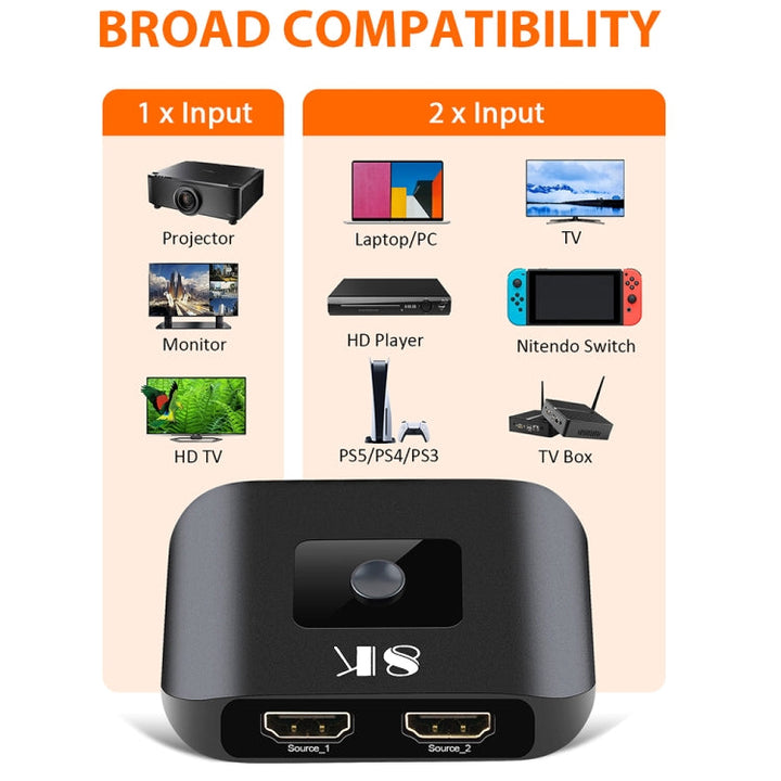 Lisslune | NK-H82 8K UHD HDMI 2X1 One-Way Switch with Remote Control