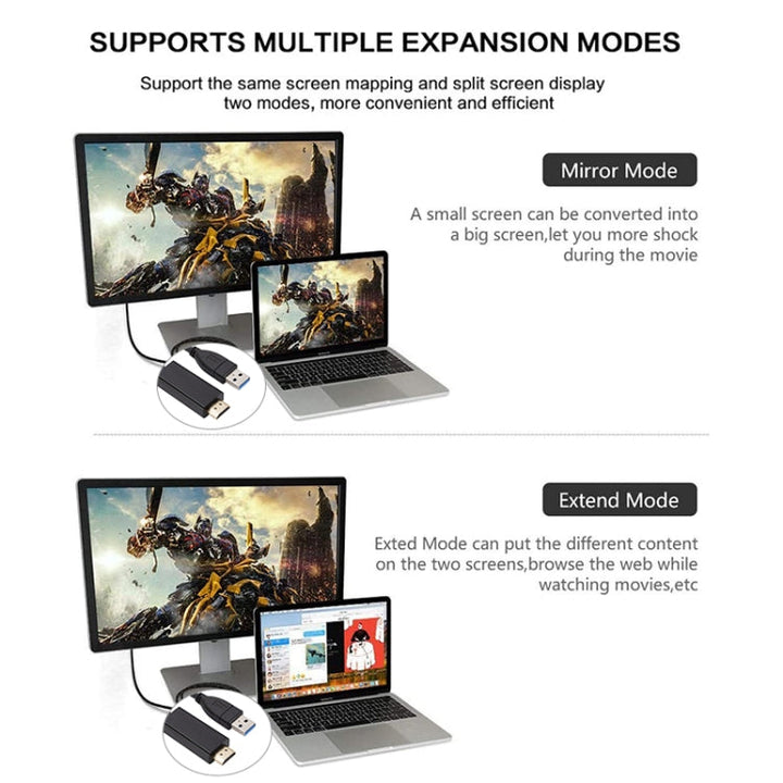 Lisslune | USB3.0 to HDMI converter cable, length 1.8m (Black)