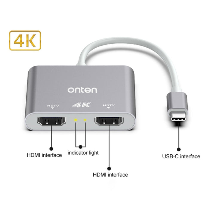 Lisslune | Onten OTN-9175B 4K USB-C / Type-C to Dual HDMI Output Adapter (White)