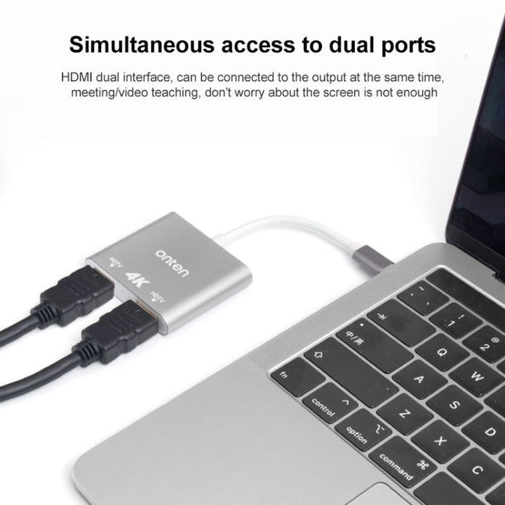 Lisslune | Onten OTN-9175B 4K USB-C / Type-C to Dual HDMI Output Adapter (White)