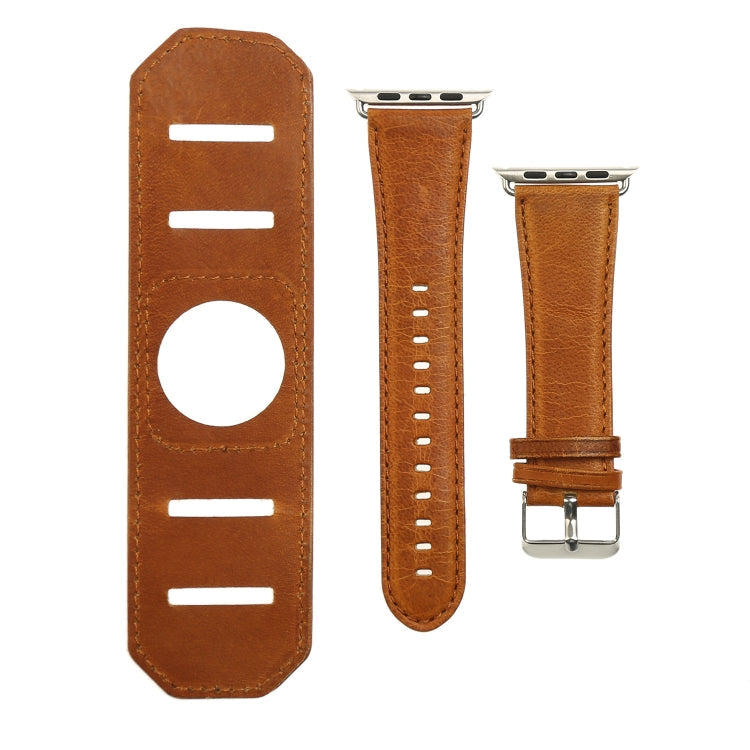 Lisslune | For Apple Watch 5 & 4 44mm / 3 & 2 & 1 42mm Strap with crazy horsehide texture (Light Brown)