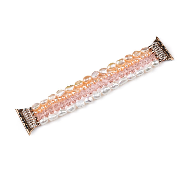 Lisslune | For Apple Watch 5 & 4 40mm / 3 & 2 & 1 38mm Pearl-Crystal Watch Band (Pearl + pink Crystal)