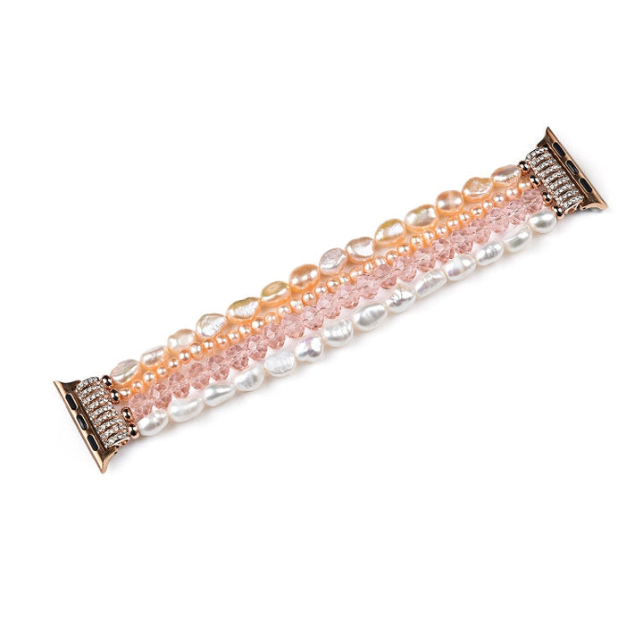 Lisslune | For Apple Watch 5 & 4 40mm / 3 & 2 & 1 38mm Pearl-Crystal Watch Band (Pearl + pink Crystal)