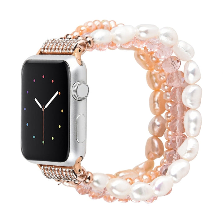 Lisslune | For Apple Watch 5 & 4 40mm / 3 & 2 & 1 38mm Pearl-Crystal Watch Band (Pearl + pink Crystal)