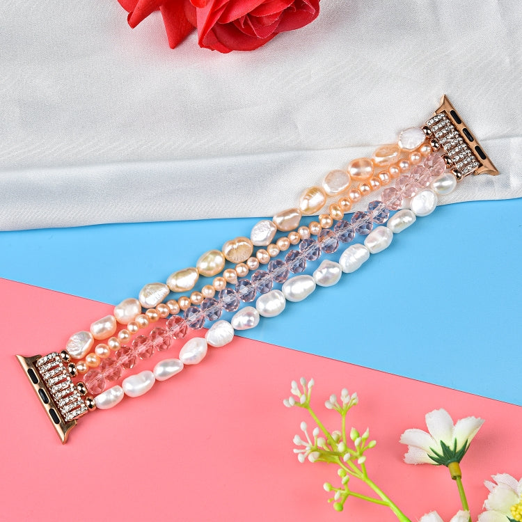 Lisslune | For Apple Watch 5 & 4 40mm / 3 & 2 & 1 38mm Pearl-Crystal Watch Band (Pearl + pink Crystal)
