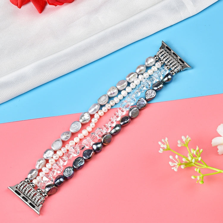 Lisslune | For Apple Watch 5 & 4 40mm / 3 & 2 & 1 38mm Pearl Crystal Watch Band (Pearl + White Crystal)