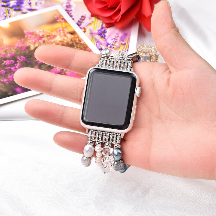 Lisslune | For Apple Watch 5 & 4 40mm / 3 & 2 & 1 38mm Pearl Crystal Watch Band (Pearl + White Crystal)