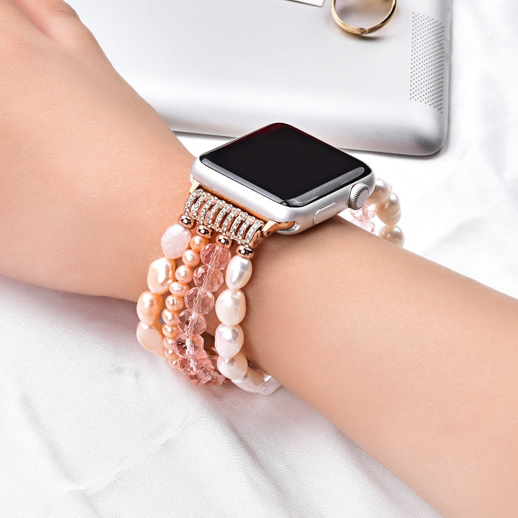 Lisslune | For Apple Watch 5 & 4 44mm / 3 & 2 & 1 42mm Pearl Crystal Bracelet (Pearl + Pink Crystal)