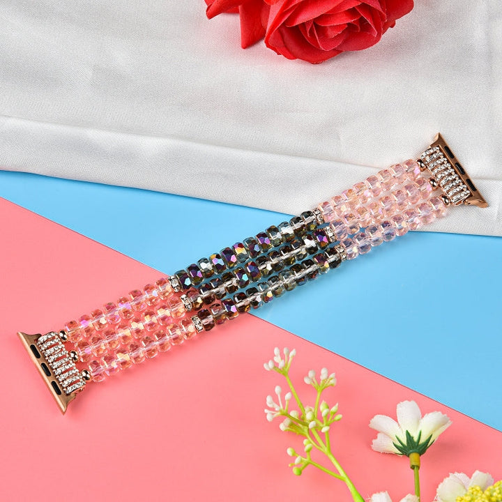 Lisslune | For Apple Watch 5 & 4 44mm / 3 & 2 & 1 42mm Pearl Crystal Watch Band (Crystal Pink)