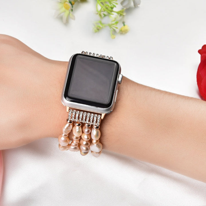 Lisslune | For Apple Watch 5 & 4 44mm / 3 & 2 & 1 42mm Pearl Crystal Watch Band (Natural Pearl)