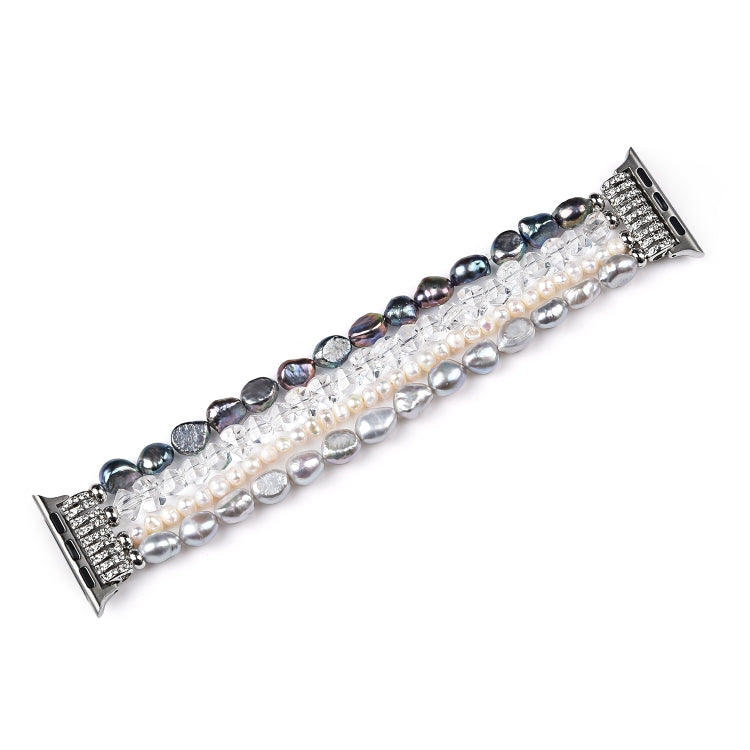 Lisslune | For Apple Watch 5 & 4 44mm / 3 & 2 & 1 42mm Pearl crystal watch band (Pearl + white crystal)