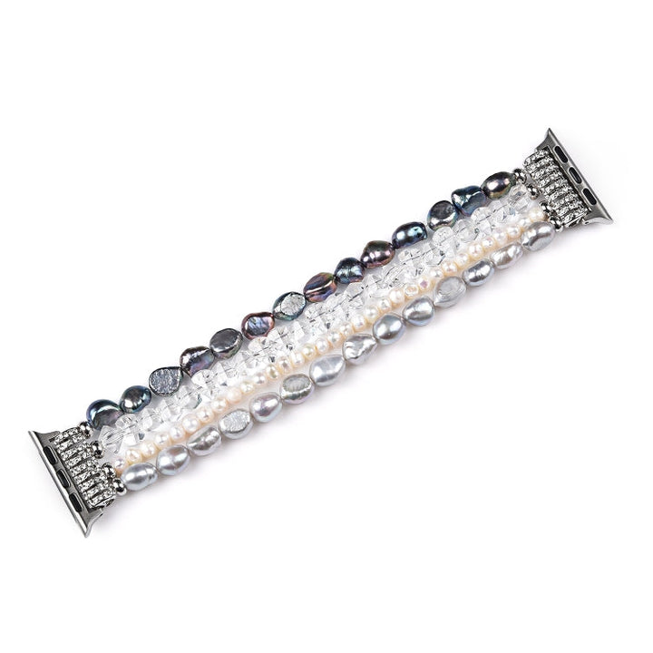 Lisslune | For Apple Watch 5 & 4 44mm / 3 & 2 & 1 42mm Pearl crystal watch band (Pearl + white crystal)