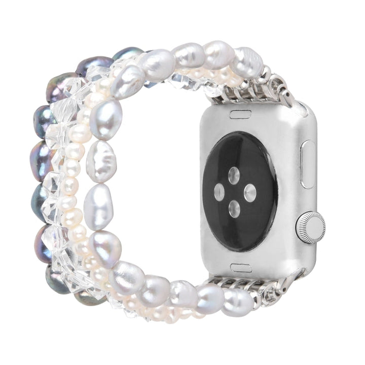Lisslune | For Apple Watch 5 & 4 44mm / 3 & 2 & 1 42mm Pearl crystal watch band (Pearl + white crystal)