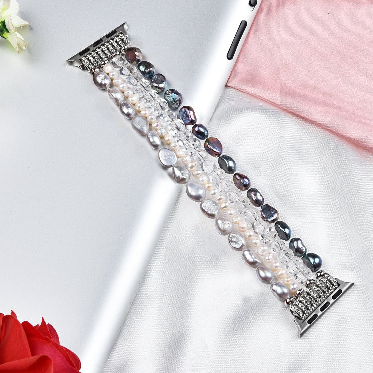 Lisslune | For Apple Watch 5 & 4 44mm / 3 & 2 & 1 42mm Pearl crystal watch band (Pearl + white crystal)