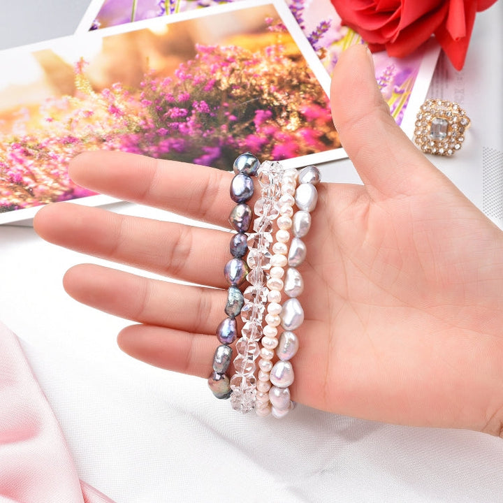 Lisslune | For Apple Watch 5 & 4 44mm / 3 & 2 & 1 42mm Pearl crystal watch band (Pearl + white crystal)