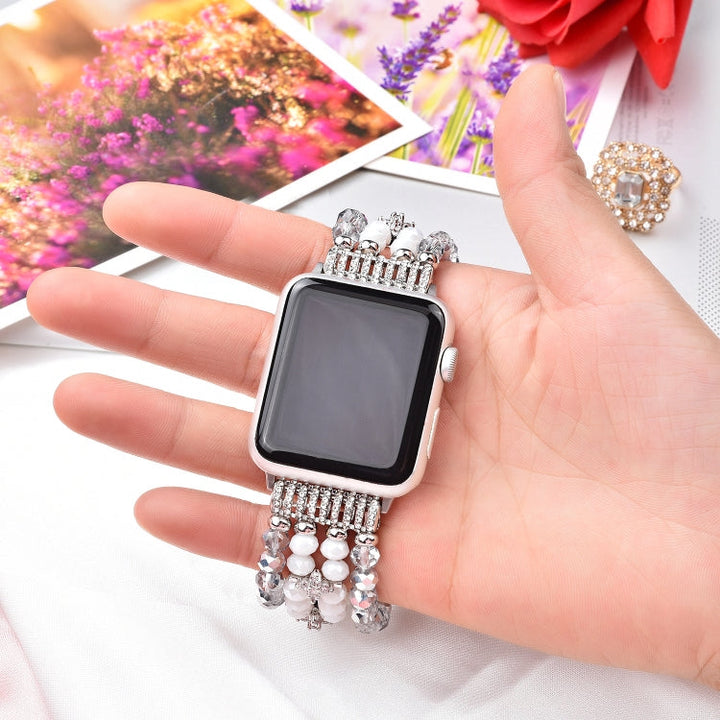 Lisslune | For Apple Watch 5 & 4 44mm / 3 & 2 & 1 42mm Pearl Crystal Watch Band (Crystal Porcelain White)