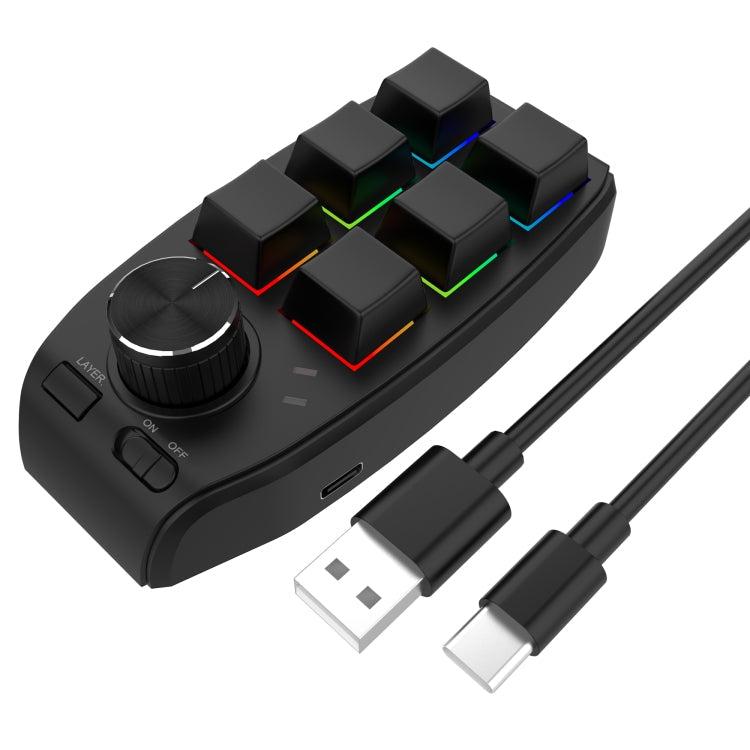 Lisslune | USB Cable RGB Custom Mechanical Keyboard 6 Keys 1 Button Programming Gaming Keypad (Black)