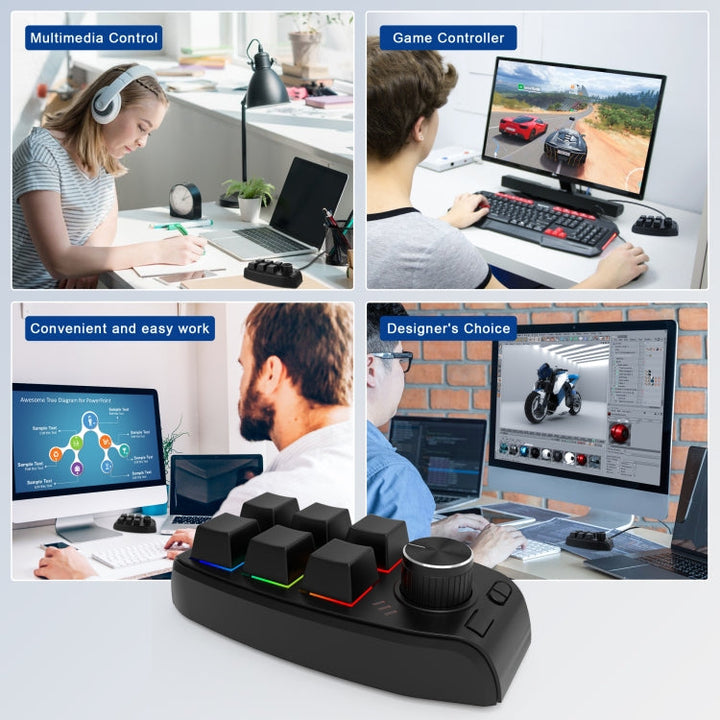 Lisslune | Bluetooth Wireless RGB Custom Mechanical KeyBoard 6 Keys 1 Button Programming Gaming Keypad (Black)