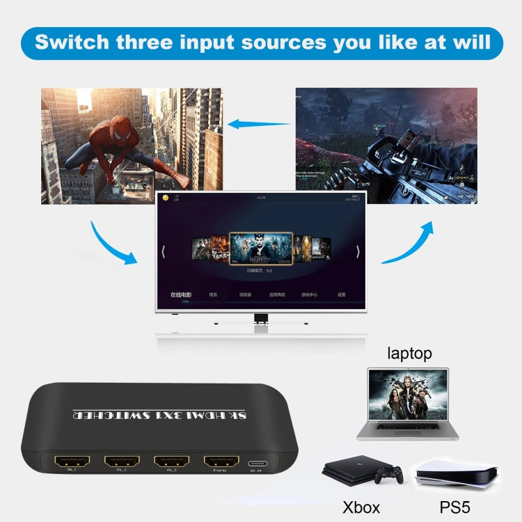 Lisslune | NK-H31 8K 3 in 1 HDMI Switcher for Xbox PS4 PS5 Roku UHD TV Monitor Projector