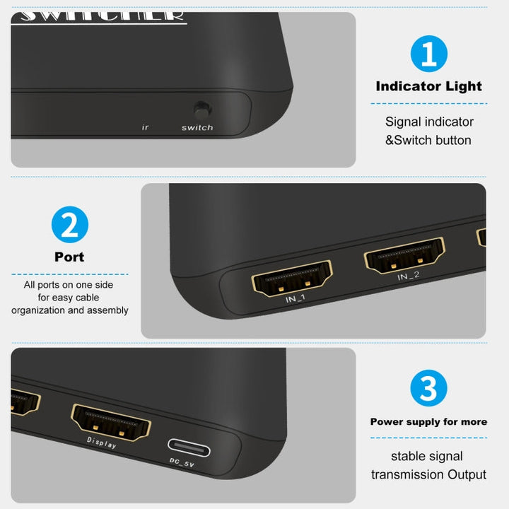 Lisslune | NK-H31 8K 3 in 1 HDMI Switcher for Xbox PS4 PS5 Roku UHD TV Monitor Projector