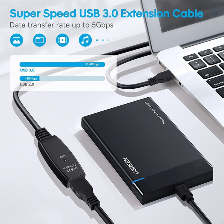Lisslune | USB 3.0 Male to Female Data Sync Super Speed Extension Cable, Length: 5m