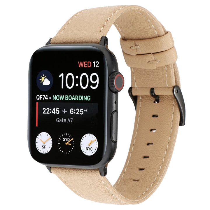 Lisslune | For Apple Watch Series 9&8&7 41mm / SE 3&SE 2&6&SE&5&4 40mm / 3&2&1 38mm Cowhide texture watch strap (Khaki)