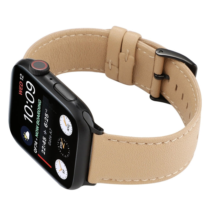 Lisslune | For Apple Watch Series 9&8&7 41mm / SE 3&SE 2&6&SE&5&4 40mm / 3&2&1 38mm Cowhide texture watch strap (Khaki)