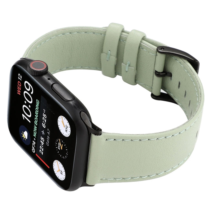 Lisslune | For Apple Watch Series 9&8&7 41mm / SE 3&SE 2&6&SE&5&4 40mm / 3&2&1 38mm Cowhide Texture Watch Band (Green)