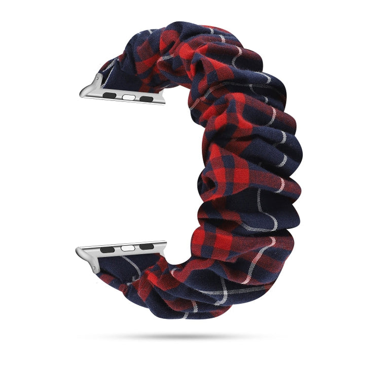 Lisslune | For Apple Watch Series 9&8&7 41mm / SE 3&SE 2&6&SE&5&4 40mm / 3&2&1 38mm Fabric + Stainless Steel Hair Ring Watch Band (Red Blue Checkered)