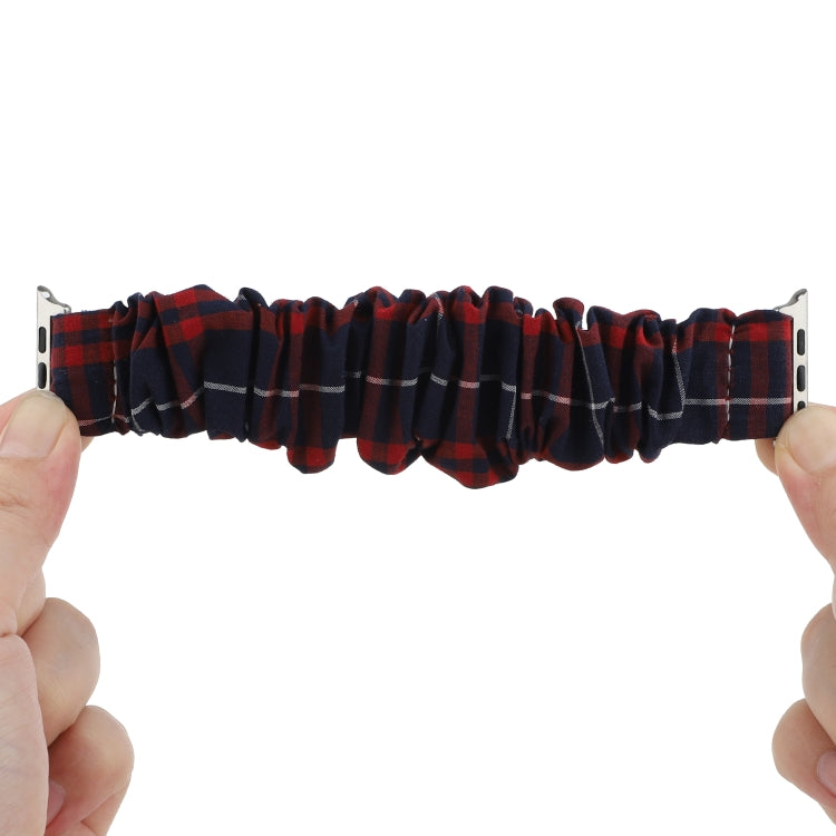 Lisslune | For Apple Watch Series 9&8&7 41mm / SE 3&SE 2&6&SE&5&4 40mm / 3&2&1 38mm Fabric + Stainless Steel Hair Ring Watch Band (Red Blue Checkered)