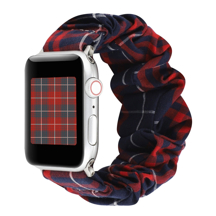 Lisslune | For Apple Watch Series 9&8&7 41mm / SE 3&SE 2&6&SE&5&4 40mm / 3&2&1 38mm Fabric + Stainless Steel Hair Ring Watch Band (Red Blue Checkered)