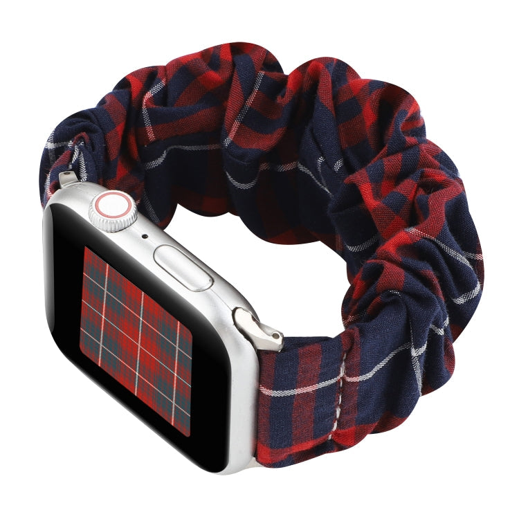 Lisslune | For Apple Watch Series 9&8&7 41mm / SE 3&SE 2&6&SE&5&4 40mm / 3&2&1 38mm Fabric + Stainless Steel Hair Ring Watch Band (Red Blue Checkered)