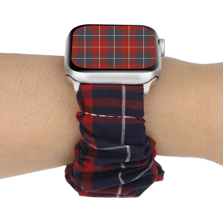 Lisslune | For Apple Watch Series 9&8&7 41mm / SE 3&SE 2&6&SE&5&4 40mm / 3&2&1 38mm Fabric + Stainless Steel Hair Ring Watch Band (Red Blue Checkered)