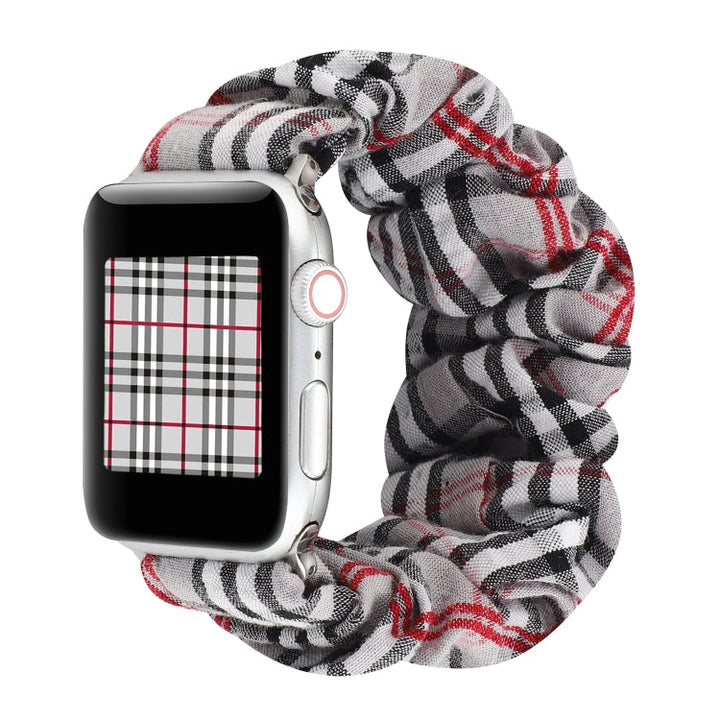 Lisslune | For Apple Watch Series 9&8&7 41mm / SE 3&SE 2&6&SE&5&4 40mm / 3&2&1 38mm Fabric + Stainless Steel Haarring Watch Band (Gray Grid)