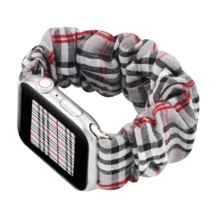 Lisslune | For Apple Watch Series 9&8&7 41mm / SE 3&SE 2&6&SE&5&4 40mm / 3&2&1 38mm Fabric + Stainless Steel Haarring Watch Band (Gray Grid)