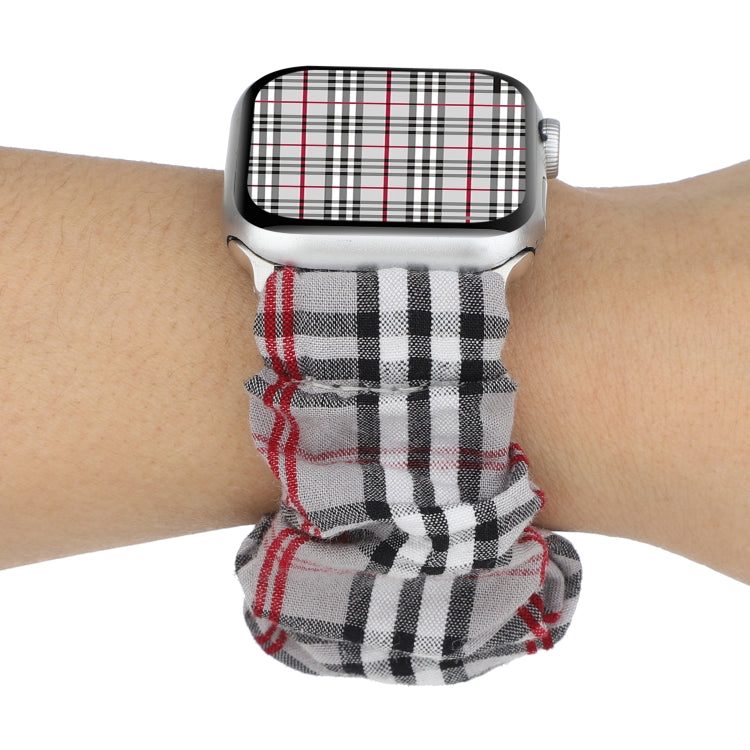 Lisslune | For Apple Watch Series 9&8&7 41mm / SE 3&SE 2&6&SE&5&4 40mm / 3&2&1 38mm Fabric + Stainless Steel Haarring Watch Band (Gray Grid)