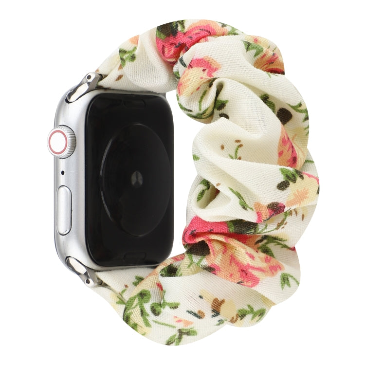 Lisslune | For Apple Watch Series 9&8&7 41mm / SE 3&SE 2&6&SE&5&4 40mm / 3&2&1 38mm Fabric + Stainless Steel Hair Ring Watch Band (Flowers)