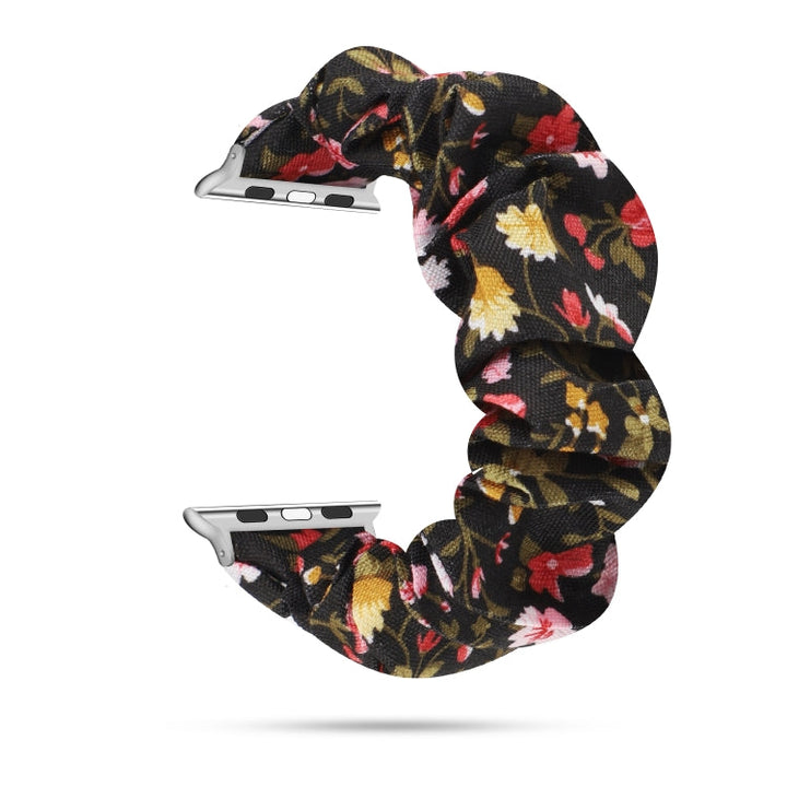 Lisslune | For Apple Watch Series 9&8&7 41mm / SE 3&SE 2&6&SE&5&4 40mm / 3&2&1 38mm Fabric + Stainless Steel Hair Ring Watch Band (Small Floral)