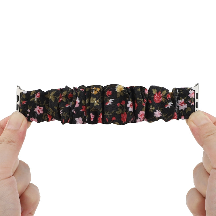 Lisslune | For Apple Watch Series 9&8&7 41mm / SE 3&SE 2&6&SE&5&4 40mm / 3&2&1 38mm Fabric + Stainless Steel Hair Ring Watch Band (Small Floral)
