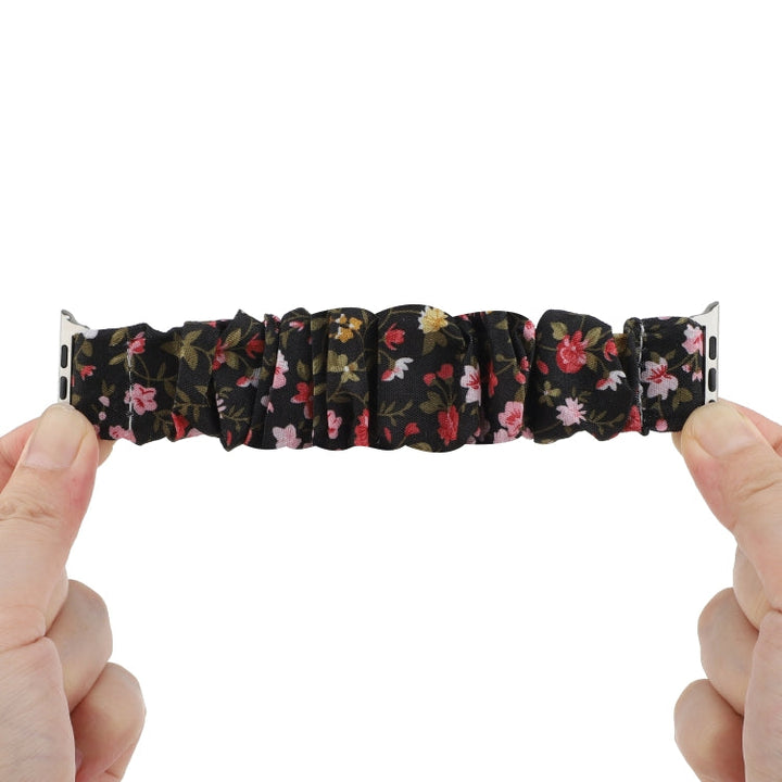 Lisslune | For Apple Watch Series 9&8&7 41mm / SE 3&SE 2&6&SE&5&4 40mm / 3&2&1 38mm Fabric + Stainless Steel Hair Ring Watch Band (Small Floral)