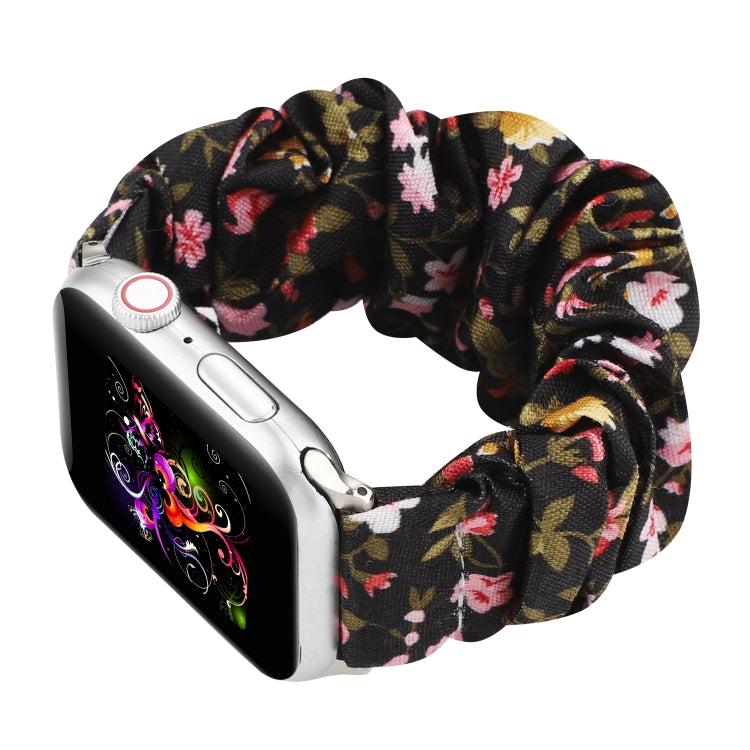 Lisslune | For Apple Watch Series 9&8&7 41mm / SE 3&SE 2&6&SE&5&4 40mm / 3&2&1 38mm Fabric + Stainless Steel Hair Ring Watch Band (Small Floral)