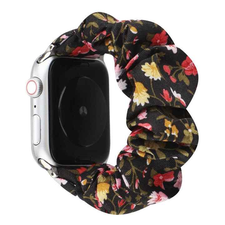 Lisslune | For Apple Watch Series 9&8&7 41mm / SE 3&SE 2&6&SE&5&4 40mm / 3&2&1 38mm Fabric + Stainless Steel Hair Ring Watch Band (Small Floral)