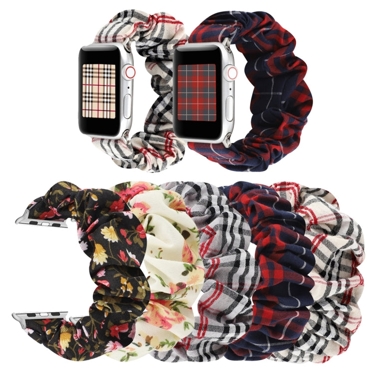 Lisslune | For Apple Watch Series 9&8&7 41mm / SE 3&SE 2&6&SE&5&4 40mm / 3&2&1 38mm Fabric + Stainless Steel Hair Ring Watch Band (Small Floral)