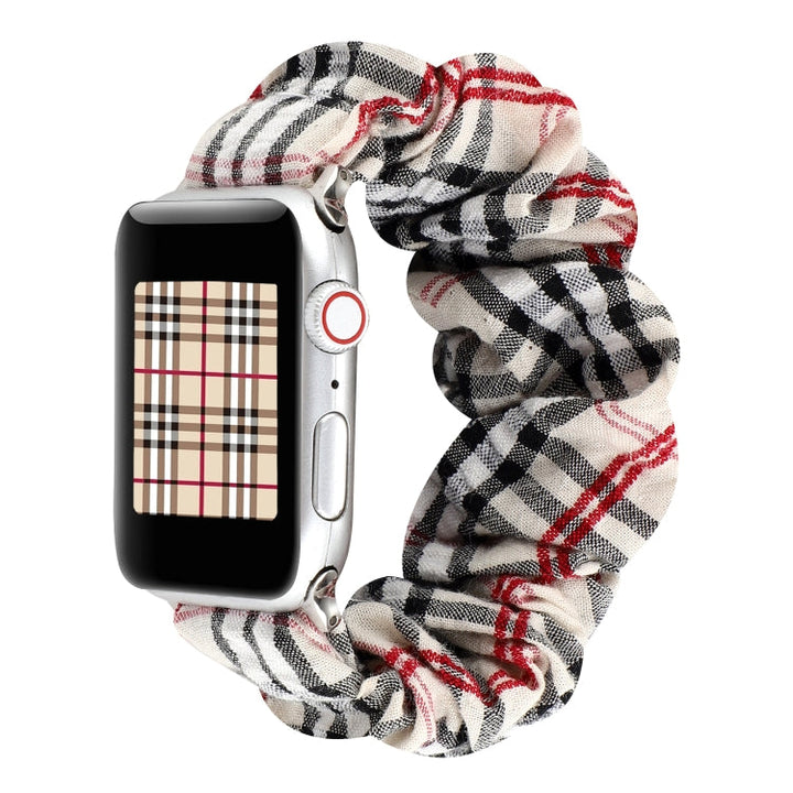 Lisslune | For Apple Watch Ultra 49mm&Watch Ultra 2 49mm / Series 9&8&7 45mm / SE 3&SE 2&6&SE&5&4 44mm / 3&2&1 42mm Fabric + Stainless Steel Hoop Watch Band (White Grid)